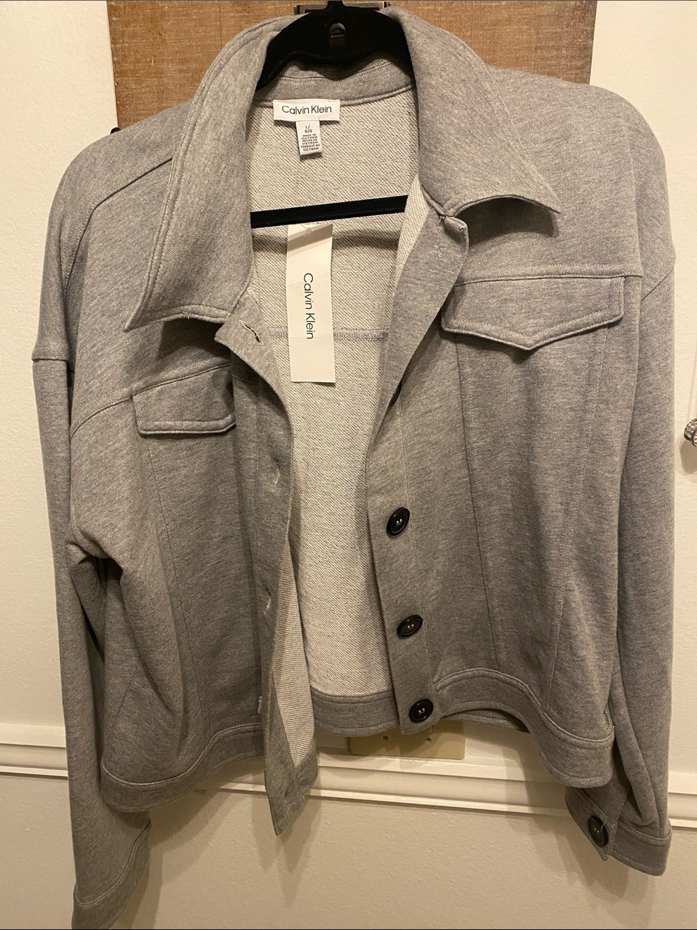 NWT Calvin Klein Sweatshirt Fabric Button Up Jacket GRAY Sz XL LAST CALL